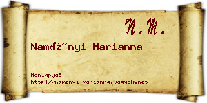 Naményi Marianna névjegykártya